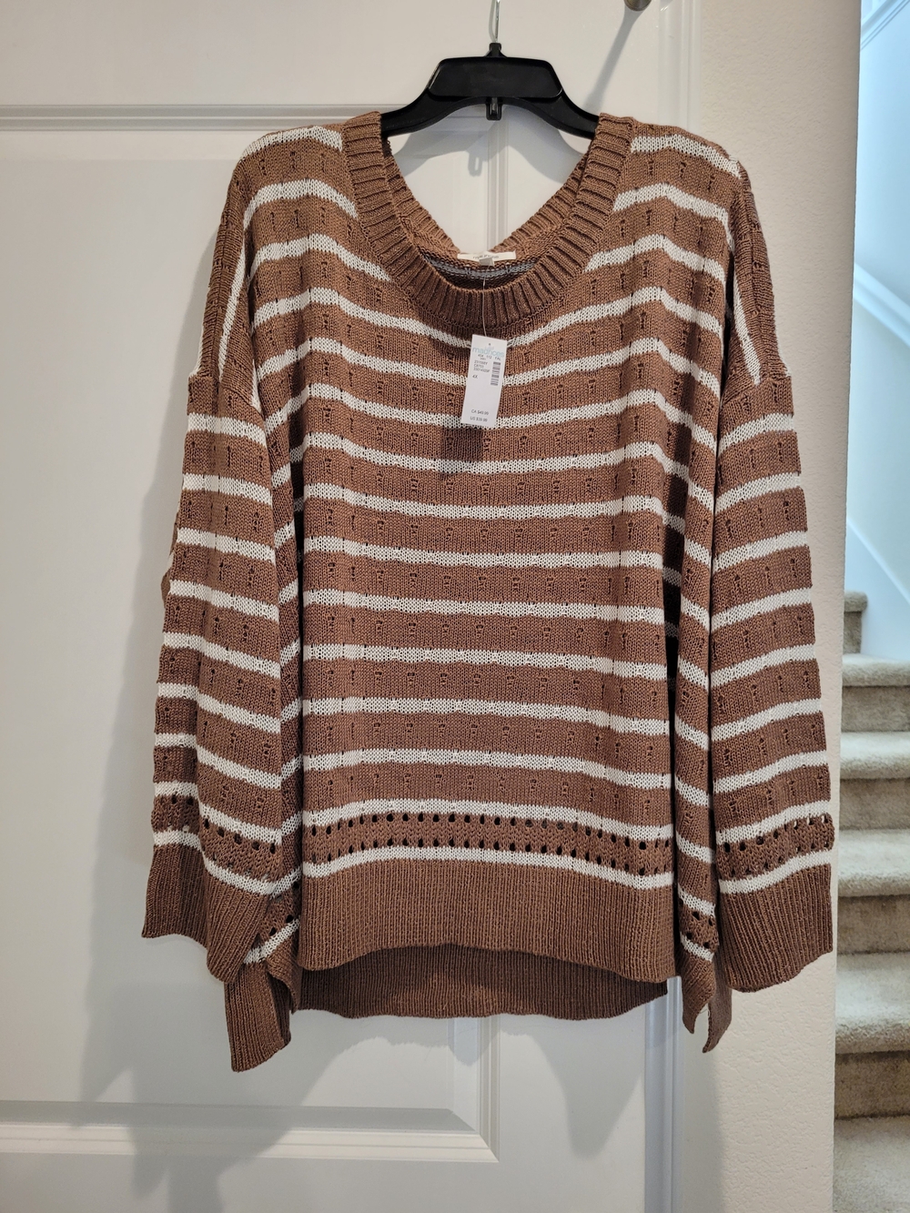 Maurices Brown and White Striped Crewneck Sweater 4x NWT
